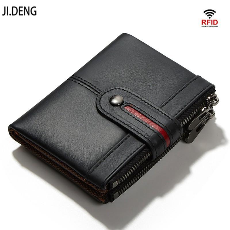 Men's Short Leather Zipper Coin Purse European American Retro Cowhide RFID Anti-theft Brush Wallet