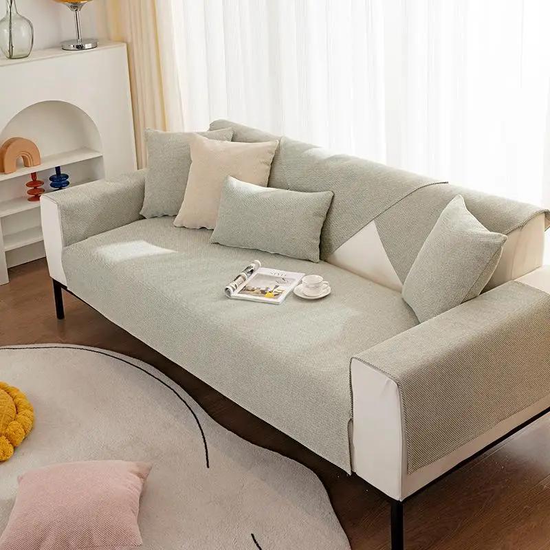 Simple Solid Color Sofa Cover Modern Living Room Dustproof Couch Mat Hot Four Seasons Universal Cotton Linen Cloth Seat Cushion