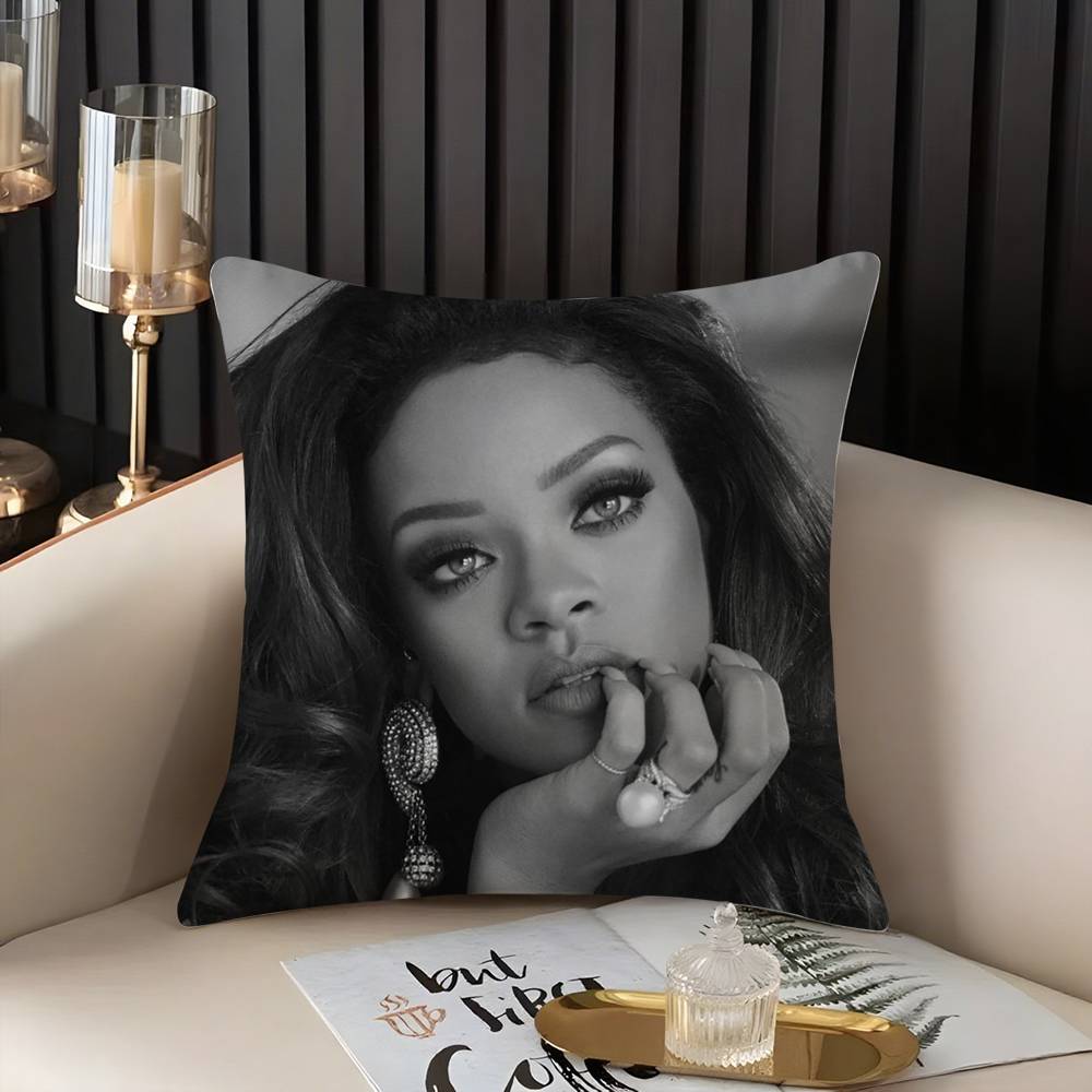 Popular Singer R_Rihannas Pillow Case Home Dorm Chair Back Short Plush Double-Sided Printing Office Nap Time Cushion Cover