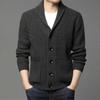 Autumn Winter Men's Thickened Button Cardigan Wool Sweater Green Fruit Collar Sweater Jacket V-neck Solid Color Casual Knitted Sweater