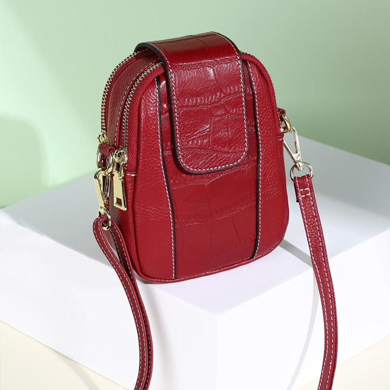 Borse a tracolla monocolore Borse a mano portatili in mini pelle PU Borse con cerniera di colore rosso Uso quotidiano