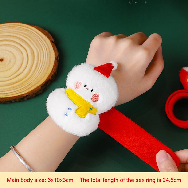 Christmas Slap Ring Bracelet Cute Cartoon Plush Elk Snowman Circle Bracelet For Xmas Children Gift Holiday Decor Wrist Band