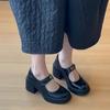 Sheepskin Version~ Temperament High-heeled Mary Jane Shoes Women's Velcro Light Mouth Thick Sole Small Commuter Single Shoes Small Leather Shoes