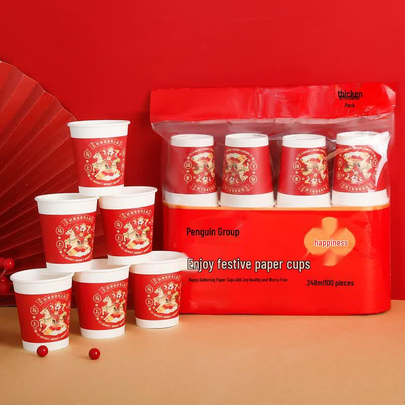 

Penguin Tuan Tuan Lucky Theme Disposable Anti-Scalding Paper Cups (100-Pack)