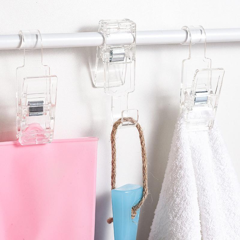 Functional Multi Clear Plastic Clip Hooks Bathroom Towel Hanging Tool Organizer