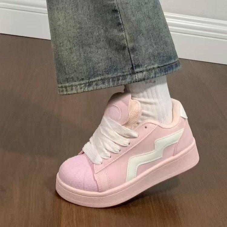 Dopamine pink shell head thick sole increases spring new non-slip casual board shoes