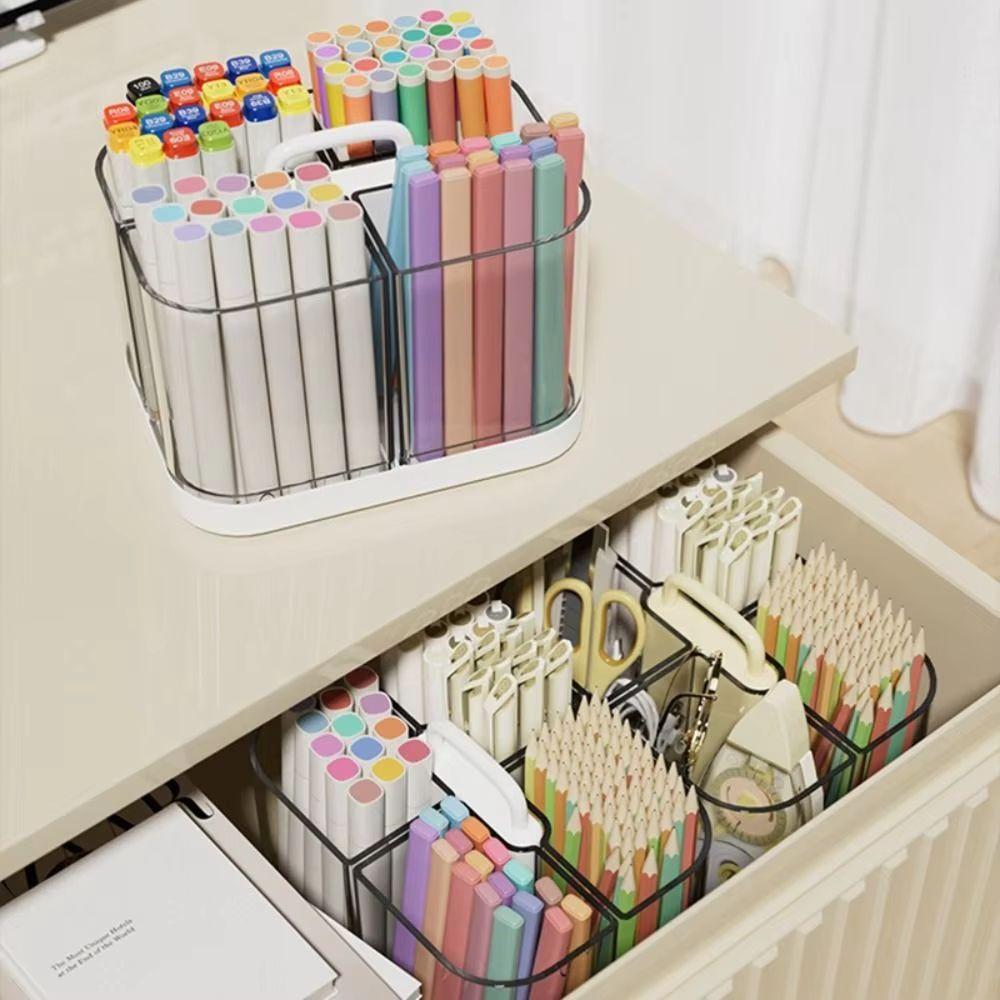 Stackable Clear Pen Holder Divided Pencil Organizer Stationery Organizer  Office Workers
