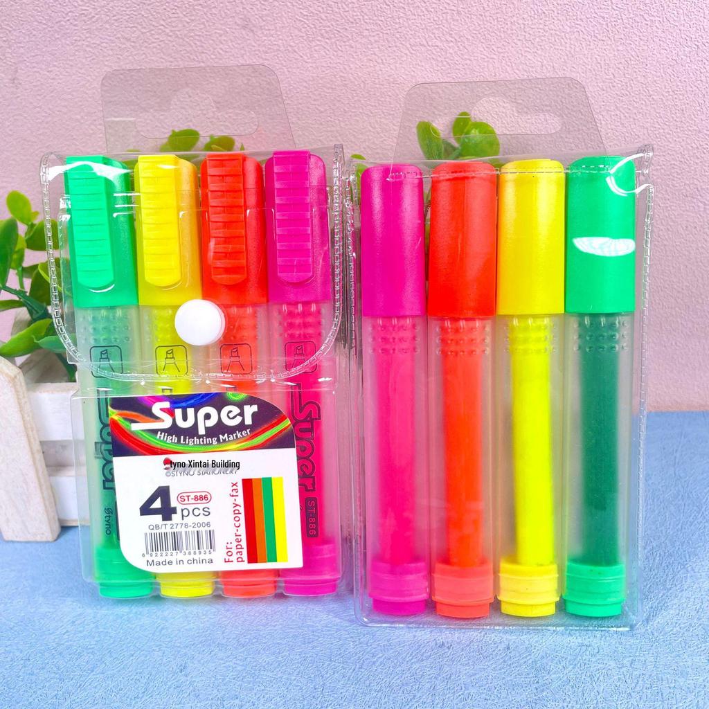 4-Color Fluorescent Flat Head Marker Set for Students