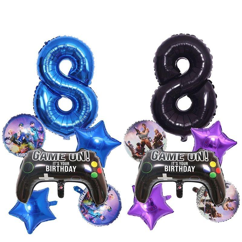6-Piece Set of Fortnite “Win the Chicken Dinner” Themed Party Decorations: Aluminum Foil Balloons and Birthday Party Decorations