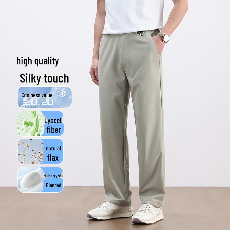 Fengmao Men s Linen Silk Blend Straight-Leg Casual Pants XL