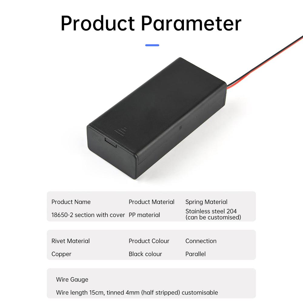 1pcs 18650 Battery Holder Box 2 Slot 3.7V Battery Storage Case 2 Cell Plastic Container With Cover Connect Black Red Wires