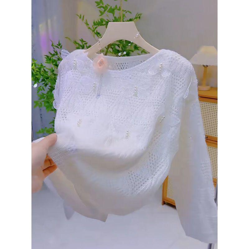 Spring/Summer Women's Hollow Knitted Sweater Thin Loose Design V-neck Knitted Top