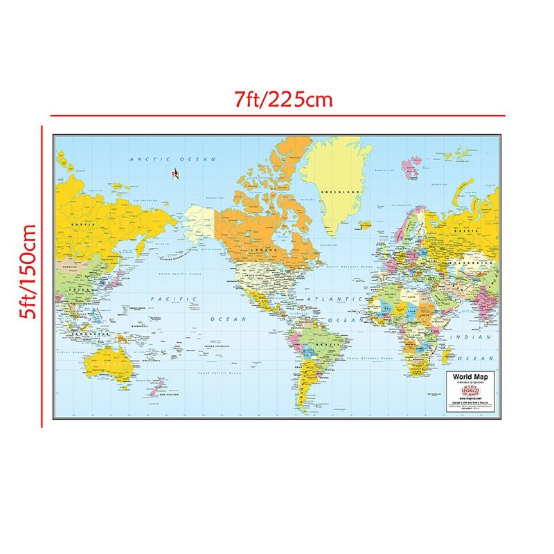 Weltkarte ohne Nationalflaggen-Bildungsdrucke Wandkunst Hintergrundtuch Studium,Geografisch,Tourismus/Bildungswerkzeug