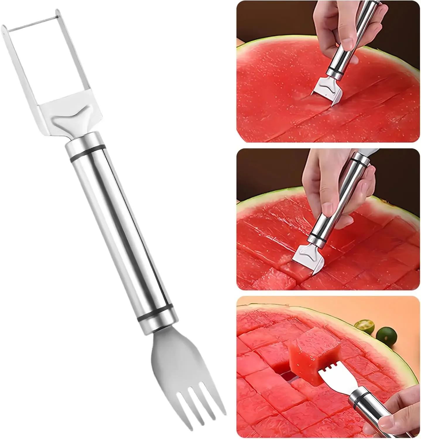 

2 в 1 арбузная вилка-слайсер с двойной головкой из нержавеющей стали многофункциональная арбузная фрукторезка кухонная вилка для резки фруктов инструмент