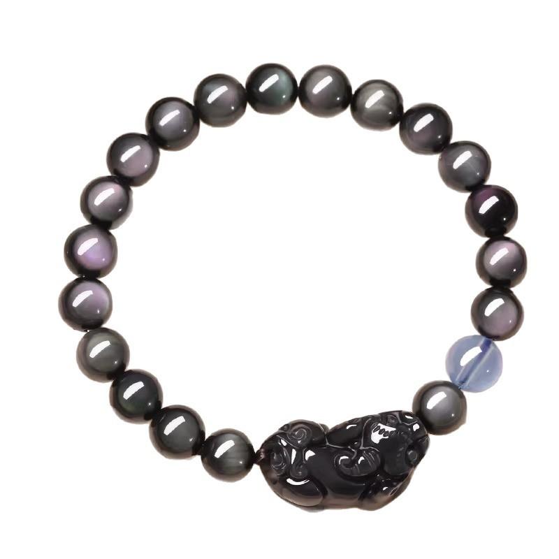 Natural Rainbow Cat's Eye Obsidian Pixiu Bracelet for Women C Jinbao Crystal Beaded Men's Bracelet Gift