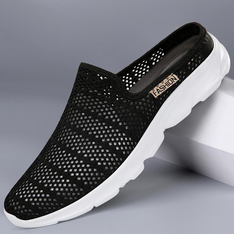 

Hollow Out Loafers Outdoor Mesh Flats Breathable Moccasins Comfy Sneakers Cool Muller Shoes Half Shoes Summer Mens Casual Shoes 45 чёрный