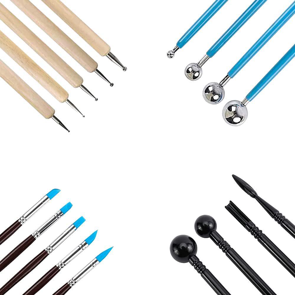 24-Piece Polymer Clay Tool Set: Includes Spherical, Round Sticks, Wooden Carving, and Flower Knives for Model Pottery Crafting.