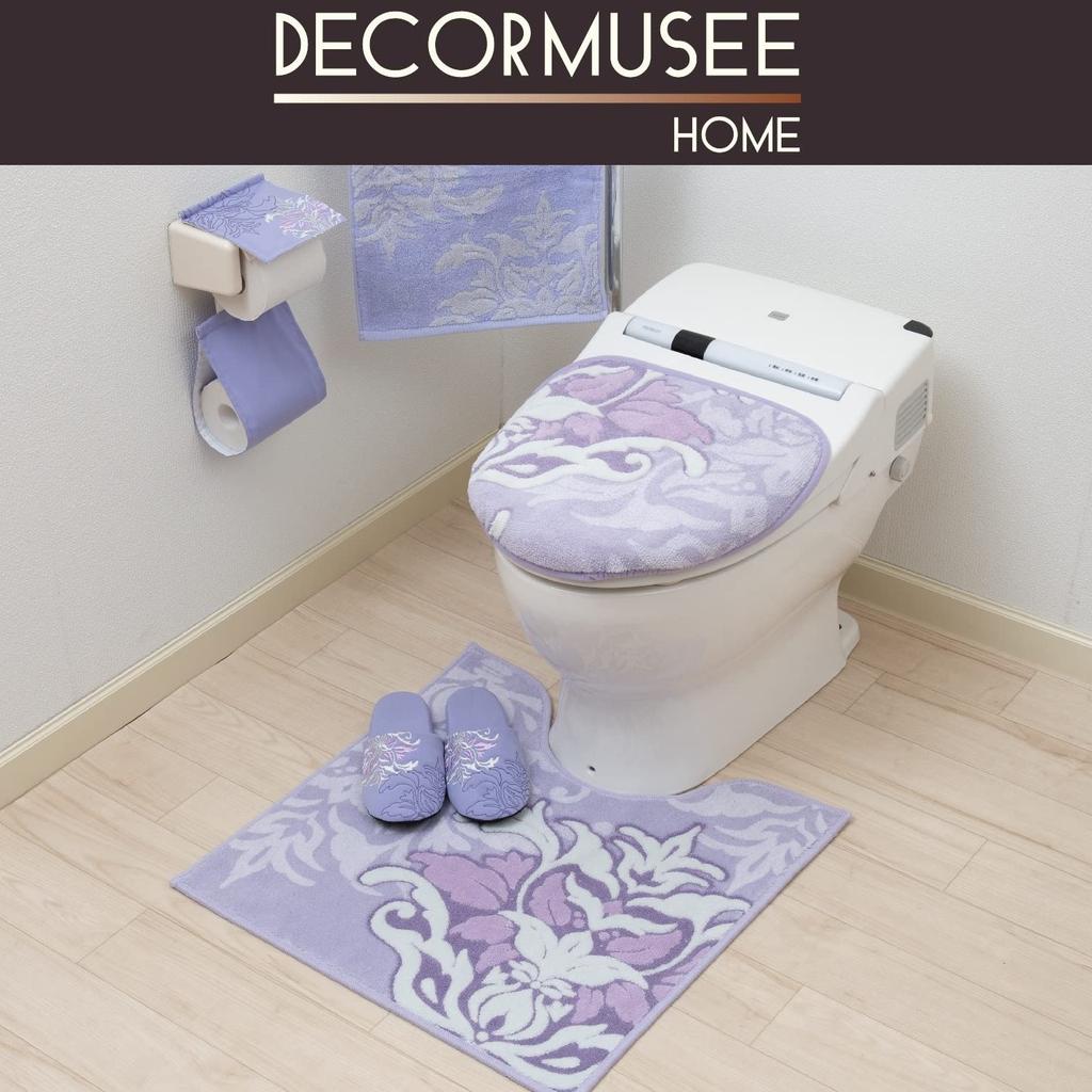 Senko DECORMUSEE Samira Toilet Lid Cover with Adhesive Lavender Damask Antibacterial and Odor Made in Product Number 32052 Sheet, Pattern, Resistant,