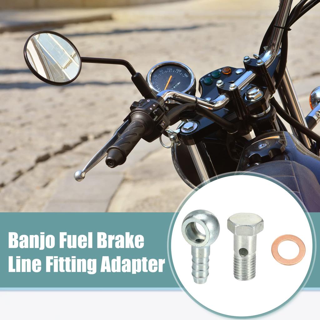 ACROPIX 4pcs Banjo Hose Barb Bolt Fittings Universal Banjo Fittings Fuel Line with Copper