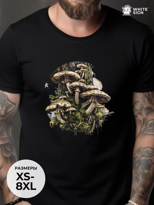 Oversized summer T-shirt with Mushrooms print M