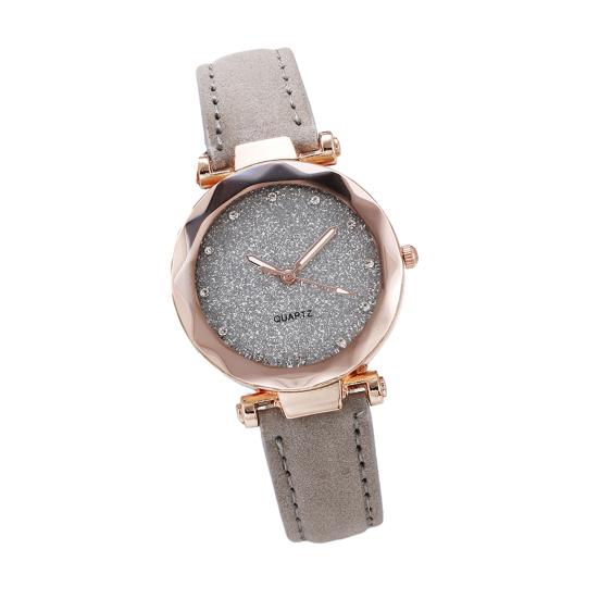 Women Casual Watch Rhinestone Round Dial Faux Leather Strap Ladies Business Formal Dress Quartz Wristwatch Fashion Jewelry Accessory Birthday Gift