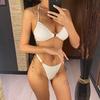 S - XL Wrinkled Halter High Leg Cut Bikini Women Swimwear Female Swimsuit Two-pieces Bikini set Bather Bathing Suit Swim