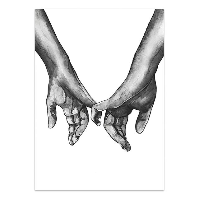 Modern Black White Style Hand In Hand Wall Art Poster Minimalist Print LOVE Quotes Canvas Painting Picture for Living Room Decor