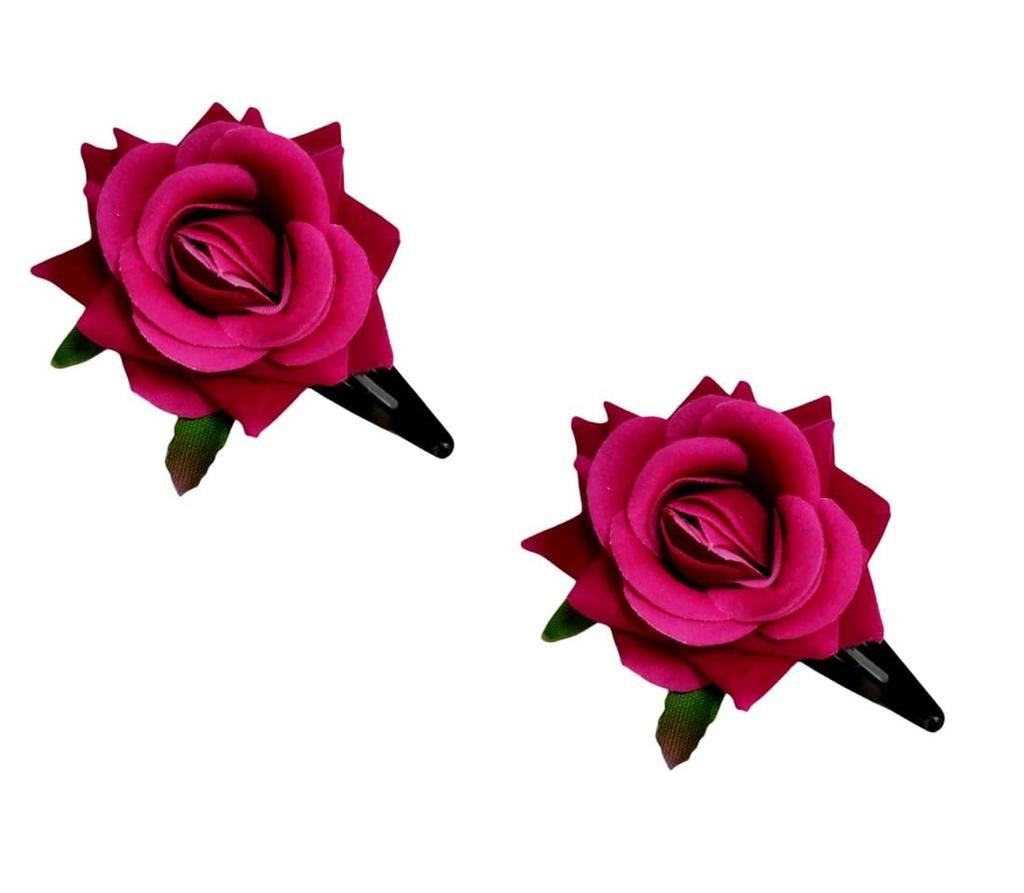 LYF5STAR Handmade Artificial Dark Pink Rose Flower Tiktok Hairpin | Bridal Hair Accessories | Artificial Dark Pink Rose Hair pin | Stylish and Eleg
