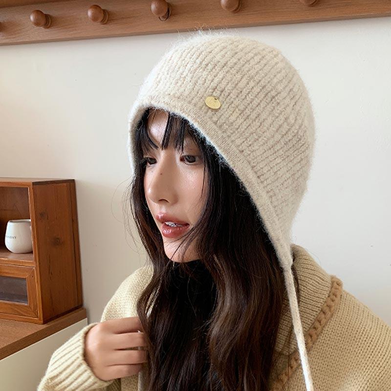 Knitted Strap Headgear, Women's Autumn and Winter Cold-proof and Warm Wool Hat, Small Face, Big Head Circumference, Ear Protection Hat