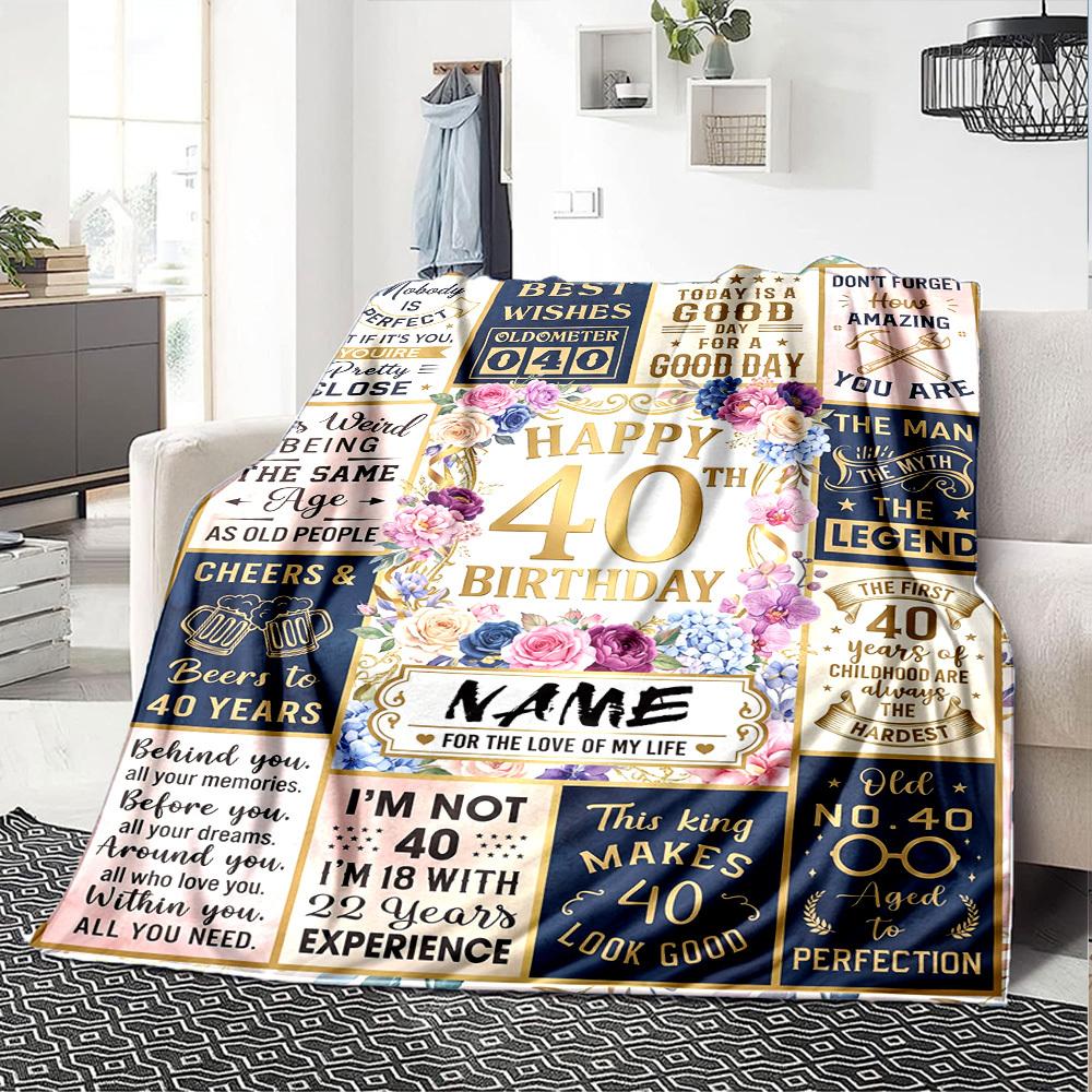 Golden 40Th Celebration Blanket Comfortable Texture For Sofa Couch Office Bed Picnics Allseason Use Cozy Home Lovers Ideal Gift For Birthday