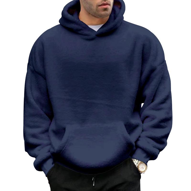 Men's Double-Sided Fleece Hoodie, Sherpa Pullover Hooded Sweatshirt, Winter Warm Outerwear