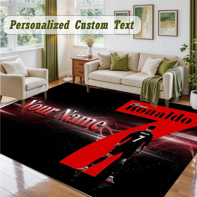 Crystal Velvet Square Rug Custom NameCristiano Ronaldo Pattern Non Slip Home Floor Decor Rug