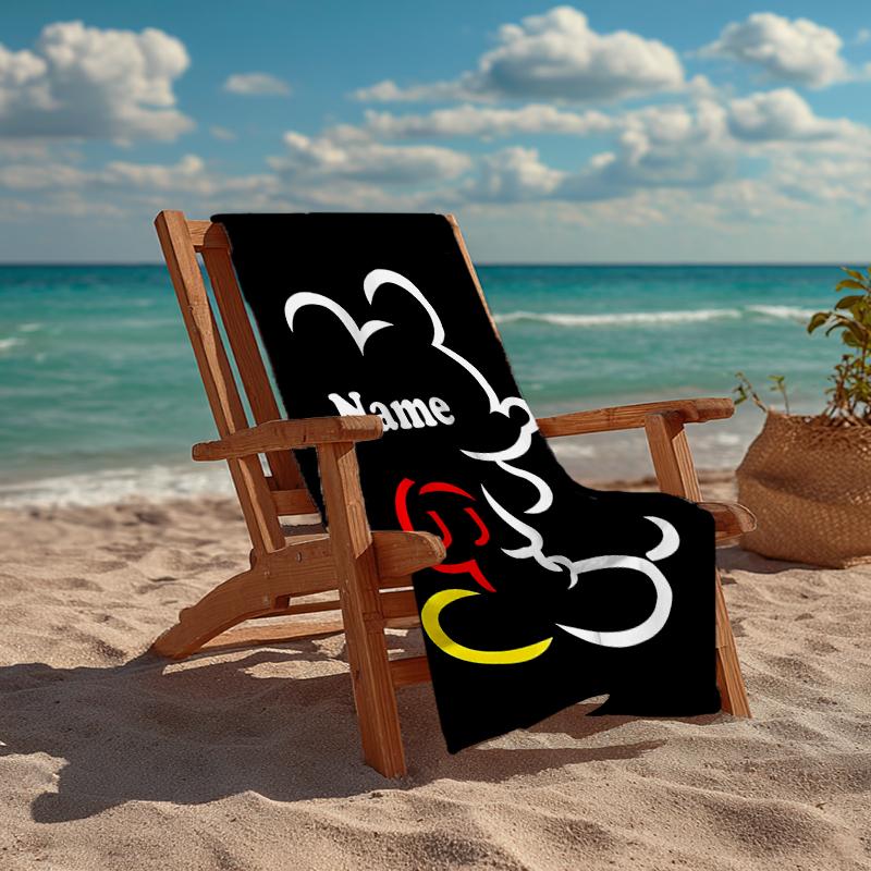 Custom Name Ultra-Soft Beach Towel with Mickey Theme,Ideal for Pool - Camping, Diving - Perfect Travel Essential, Vibrant Beach Towel.