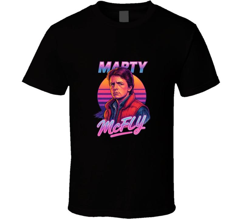 Marty Mcfly Back To The Future Ρετρό 80s Νέον Πορτρέτο Ταινία Unisex Μπλουζάκι