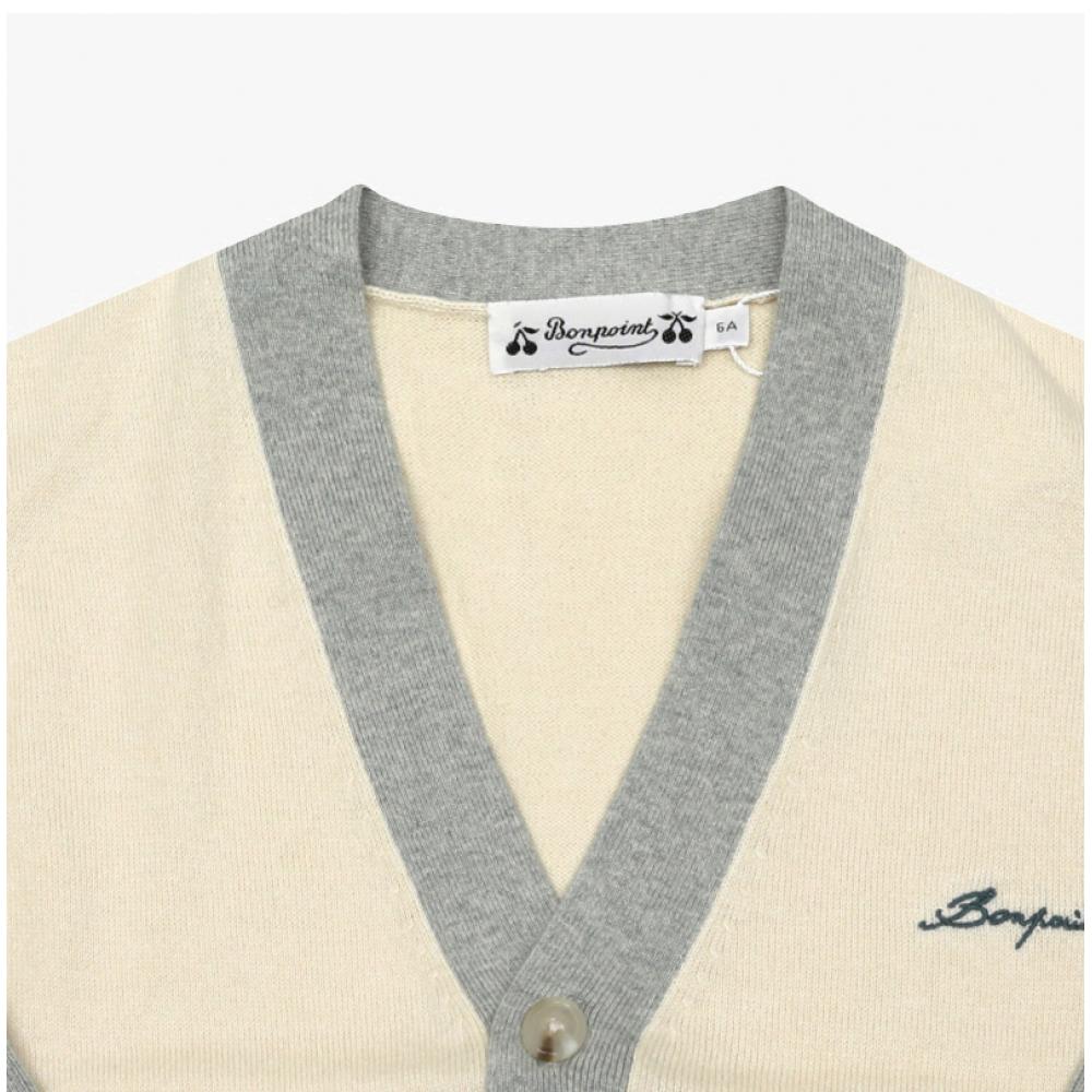 Bonpoint Two Tone V Neck Kids Cardigan C05bcak00002