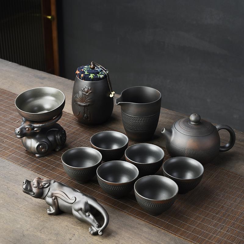 Purple Clay Jumping Knife Kung Fu Tea Set2025New Retro High-End Household Tea Brewing Special Gaiwan Teapot Teacup
