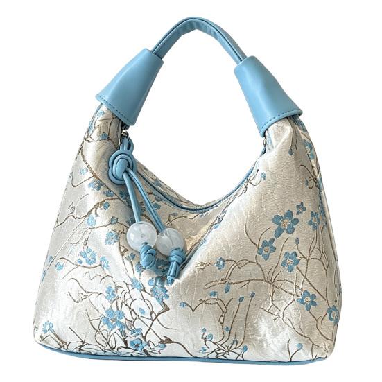 Embroidered Floral Handbag, Stylish Shoulder Bag, Chinese Style Crossbody Bag, Zipper Women Purse for Dates Parties