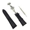 One-Push Watch Band, Genuine Leather D-Buckle, Double-Sided Crocodile Embossed Strap, with Spring Bar Release (01 Black, 18mm)