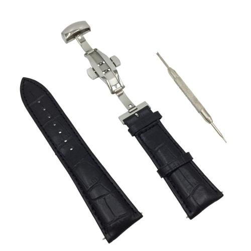 

Ремешок для часов с застежкой-бабочкой, из натуральной кожи, с тиснением под крокодила с обеих сторон, с быстросъемными шпильками (01 Черный, 18 мм)