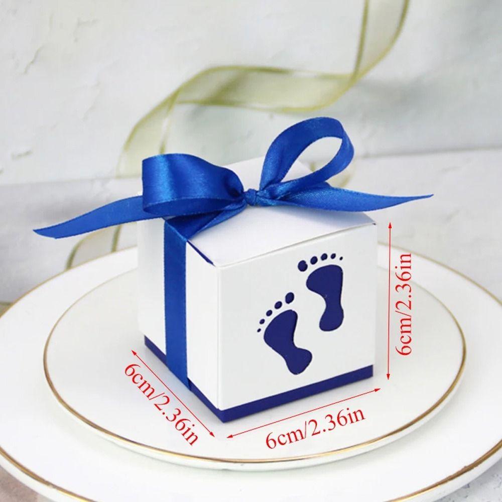 10pcs Ribbon Footprints Candy Box Cute Gift Packaging Box Baby Shower Favor Boxes  Baby Shower