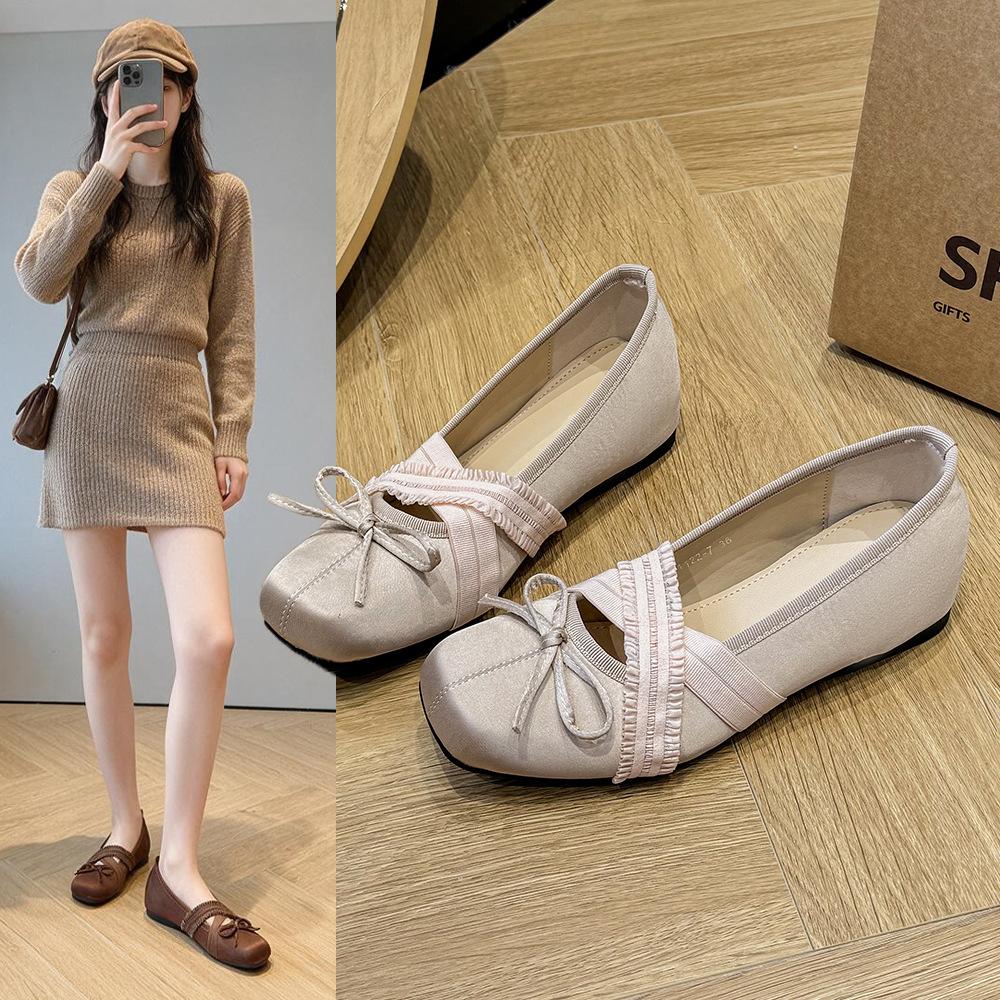Bow Satin Ballet Shoes Women's 2026 Spring New Casual Mary Jane Shoes Flat Commuter Shoes