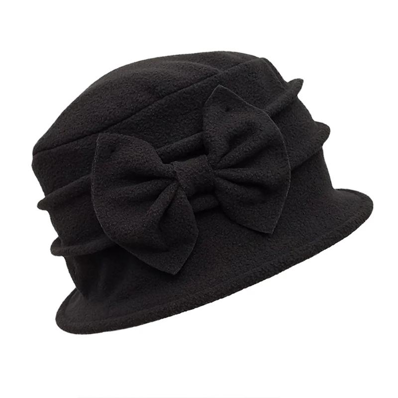 Womens Bell Beret Hat French elegant Vintage Floral Fleece Cloche Hat Classic Winter 1920s Bucket Hat