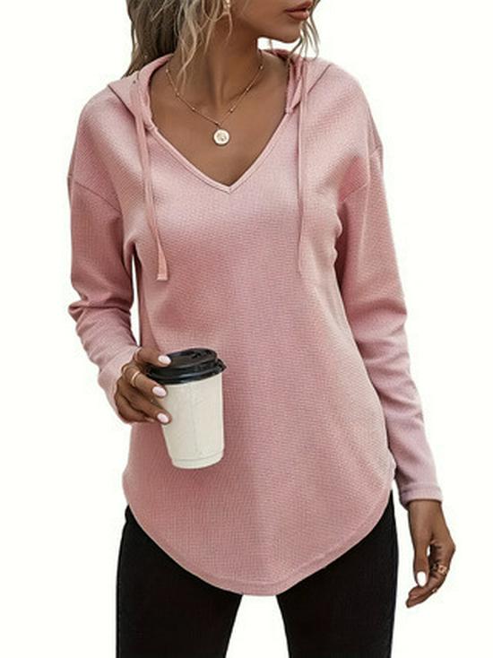 

2025 Autumn Women s Plus Size V-Neck Hooded Drawstring Coat 2XL рожевий
