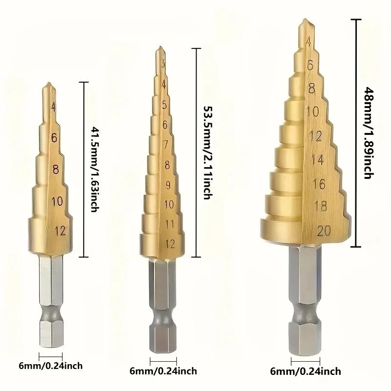 6Pcs Step Saw Drill Bit Set,HSS Titanium Drill Bits Kit for Metal Iron&Wood, 4-12 4-20 4-32mm 3 6 8mm Drilling Hole Cutter Tools