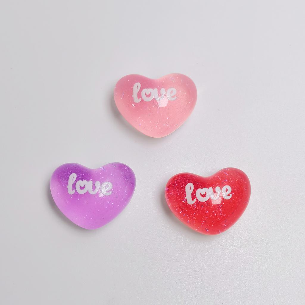 100Pcs Cartoon Transparent Love Heart Flatback Resin Cabochon Scrapbooking Accessories DIY Valentines Hairpin Jewelry Decor