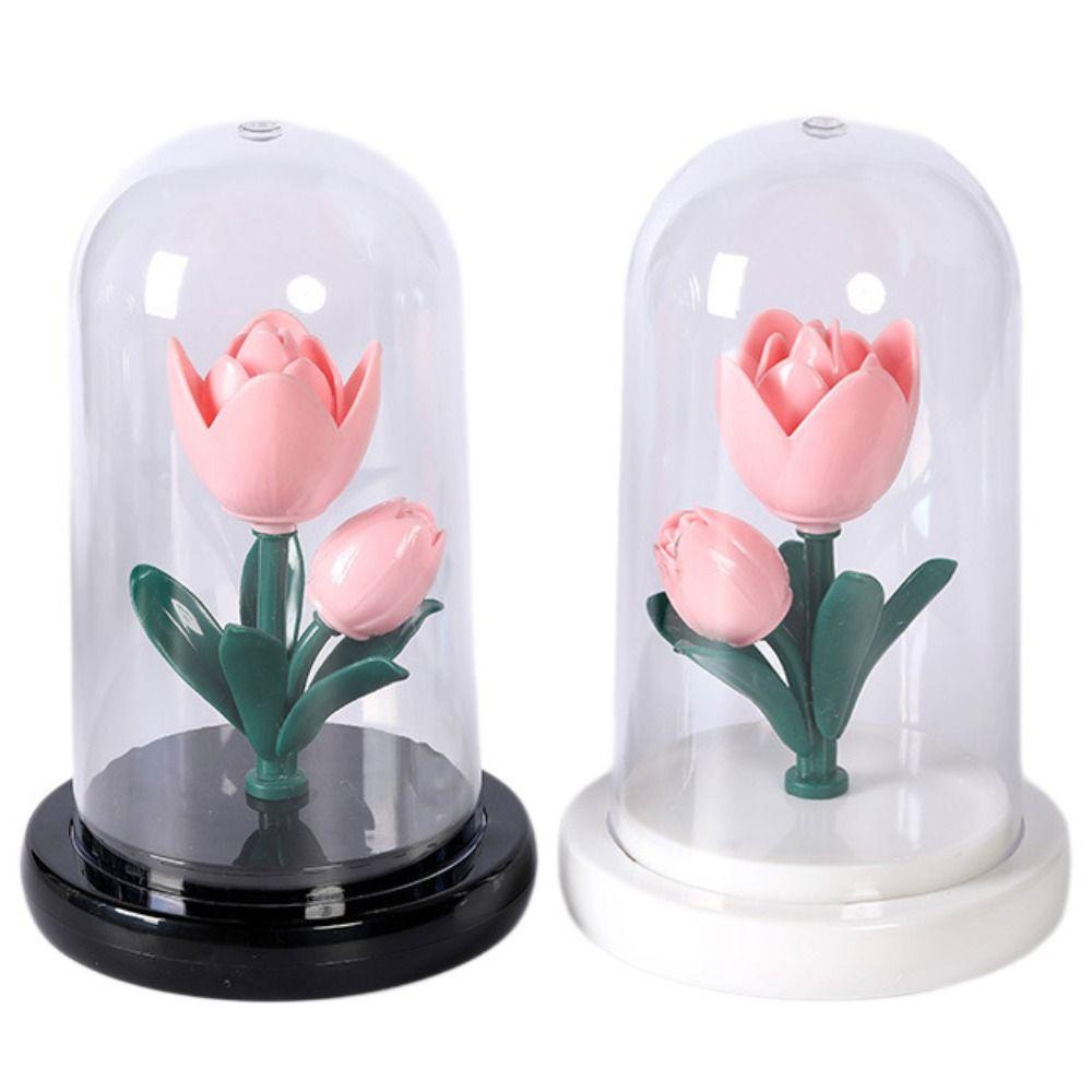 Romantic Eternal Tulip Lamp with Lampshade Pink Tulip Night Light Luminous Simple Bedroom Bedside Lamp Wedding Decor