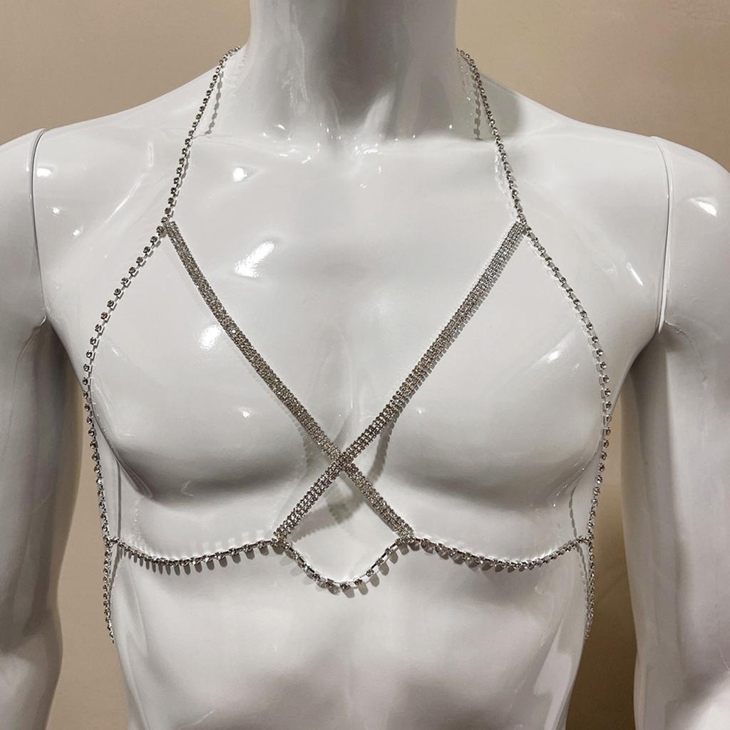 Bikini Chest Chain for Women Rhinestones Crossed Chain Electroplate Body Chain Night Club Body Jewelry for Formal Event