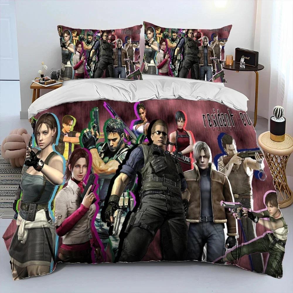 3D R-Resident Evil Games Gamer Comforter Bedding Set,Duvet Cover Bed Set Quilt Cover Pillowcase,king Queen Size Bedding Set Boys