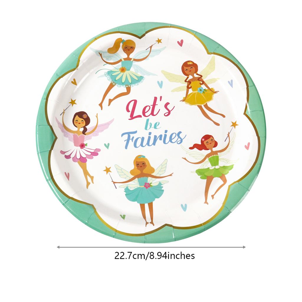 Fairy Party Disposable Tableware Floral Fairy Printing Paper Plate Cup Napkins Girls Tea Party Supplies Birthday Party Decor