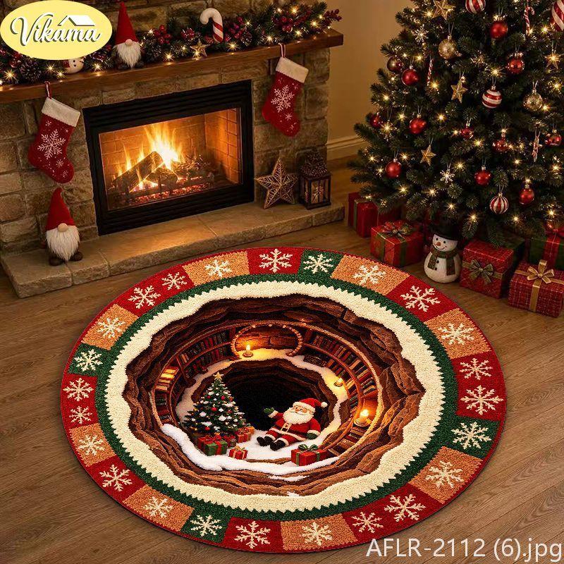Christmas Round Rug, Soft Non-Slip Decorative Carpet for Indoor Living Room Sofa, Coffee Table, Festive Xmas Home Decor